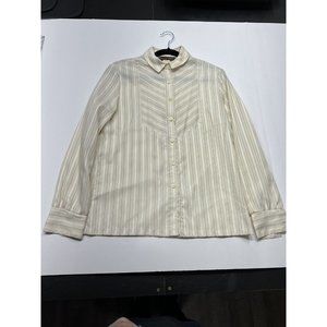Vintage Brookvalley Womens Button Up Long Sleeve Blouse Shirt Striped Beige